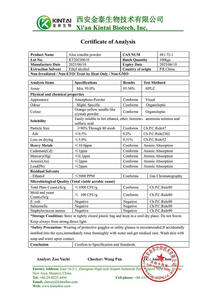 COA of Aloe Emodin Powder