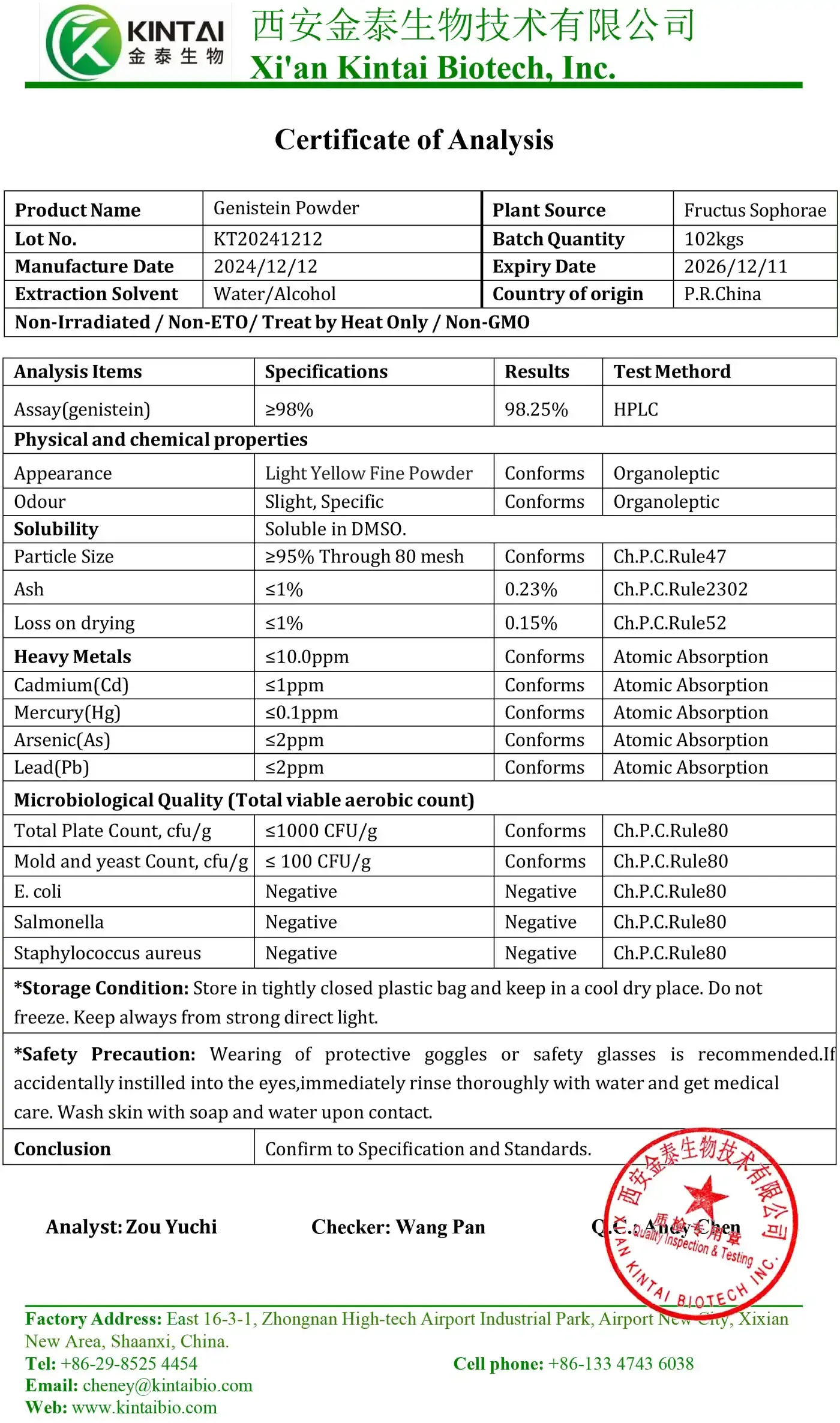 KINTAI Genistein Powder COA KINTAI Genistein Powder COA