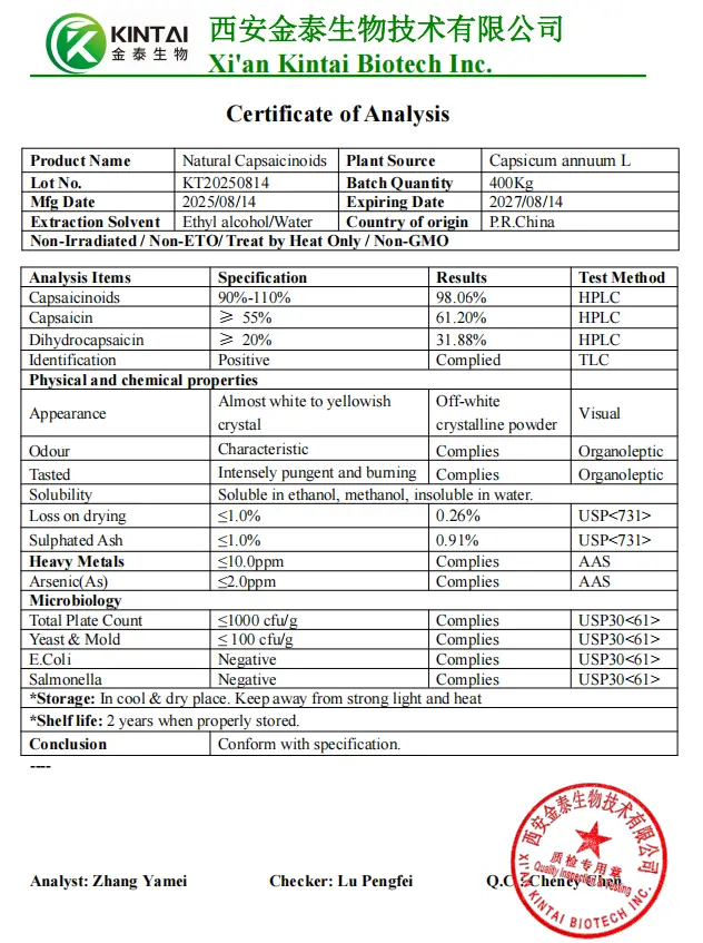 Capsaicin Powder COA Capsaicin Powder COA